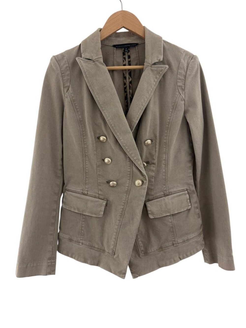 White House Black Market Tan Khaki Cotton-Blend Double-Breasted Blazer 8 Jacket
